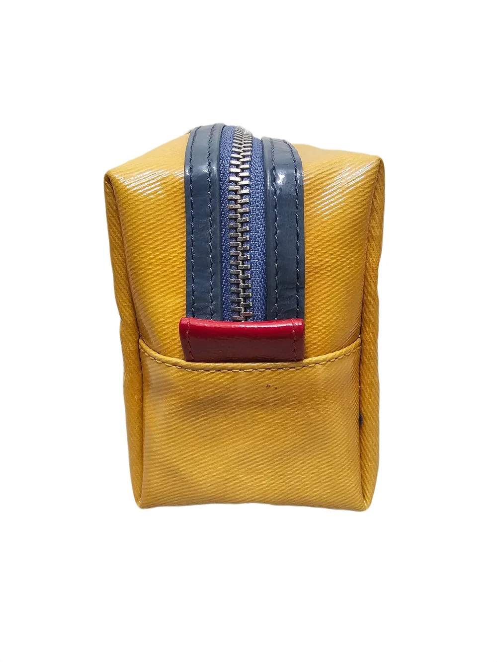 Brighton Yellow Cosmetic Bag Travel Pouch Leather Trim Zip Case Organizer